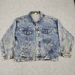 Vintage TYCA Jacket Mens XL Blue Denim Military Embossed Back Made In USA‎